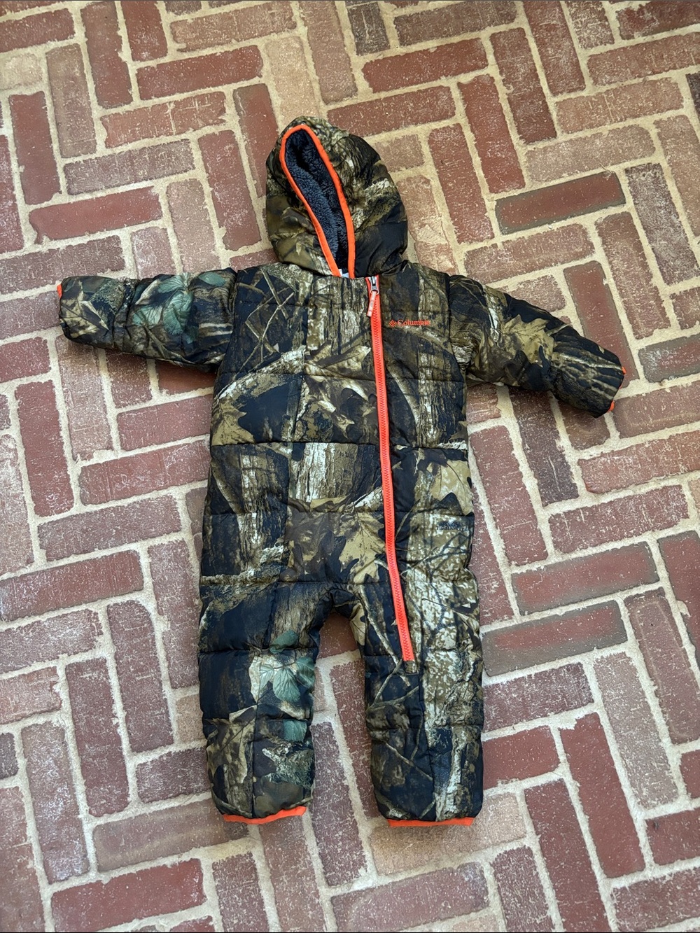 Columbia Kids Camouflage One-Piece Bunting with Orange Trim